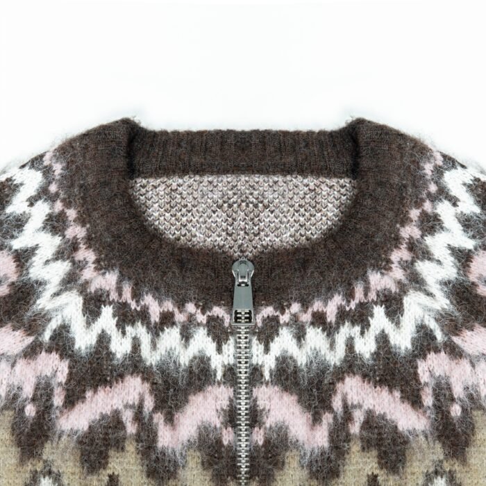 fair isle graphic sweaters wool crochet hand made full zip fair isle sweaters mens Sweaters supplier