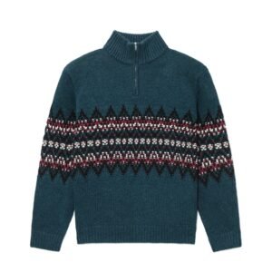 wool pullover 1/4 zip fair isle graphic
