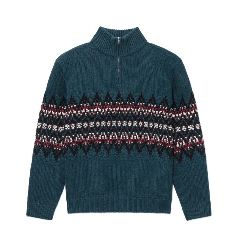 wool pullover 1/4 zip fair isle graphic
