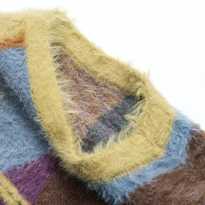 mohair 1/4 zip neck men sweaters vest weave waffle intarsia graphic
