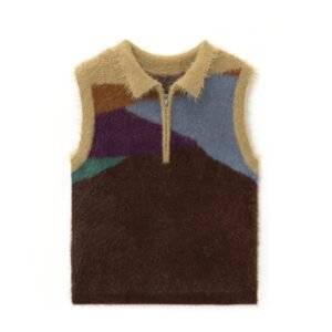 mohair 1/4 zip neck men sweaters vest weave waffle intarsia graphic
