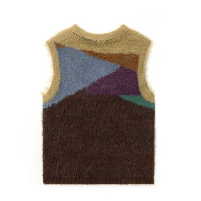mohair 1/4 zip neck men sweaters vest weave waffle intarsia graphic