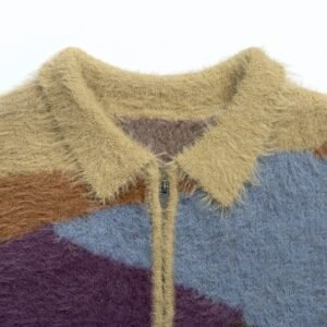 mohair vest 1/4 zip neck weave waffle