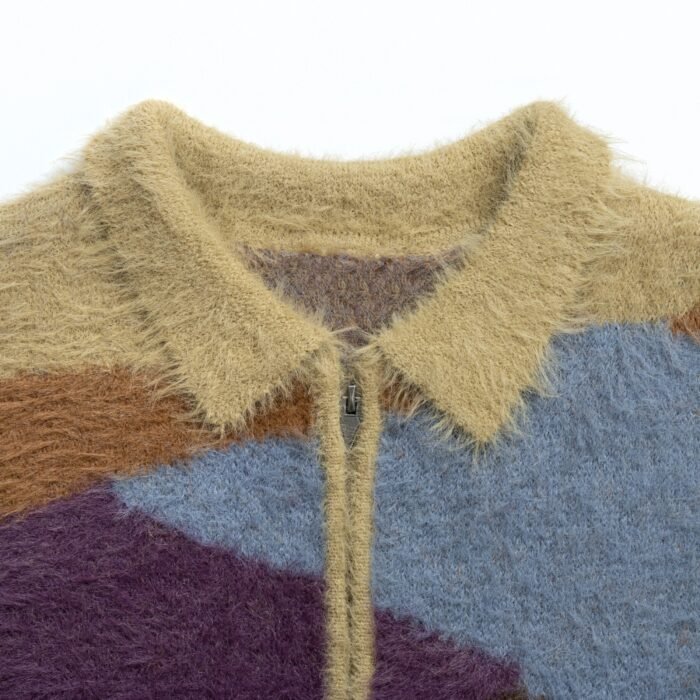 mohair 1/4 zip neck men sweaters vest weave waffle intarsia graphic