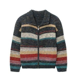 mohair cardigan full zip jacquard striped graphic