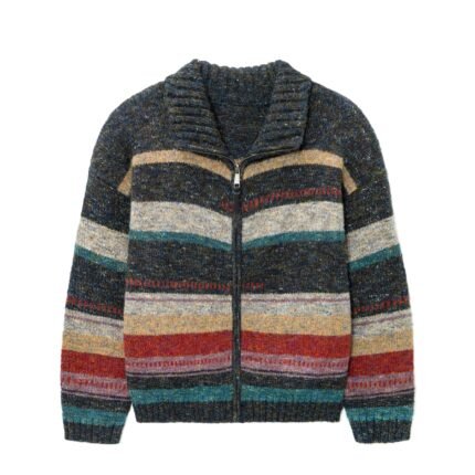mohair mens full zip cardigan sweaters thick jacquard striped graphic