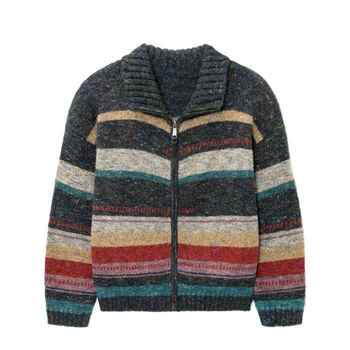 mohair mens full zip cardigan sweaters thick jacquard striped graphic