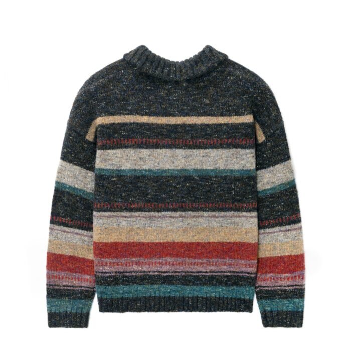 mohair mens full zip cardigan sweaters thick jacquard striped graphic