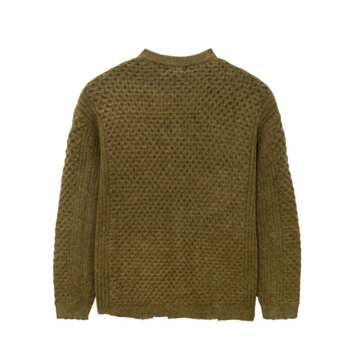 alpaca Mens Full Zip Cardigan Sweaters – Waffle Cable 4-Pocket Striped Design