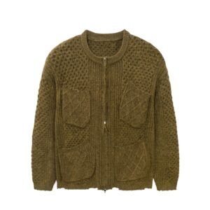alpaca cardigan full zip jacquard waffle cable 4 pocket