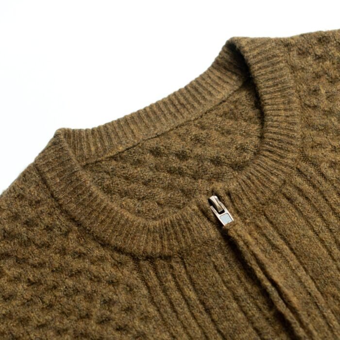 alpaca Mens Full Zip Cardigan Sweaters – Waffle Cable 4-Pocket Striped Design