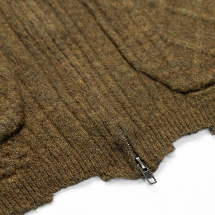 alpaca Mens Full Zip Cardigan Sweaters – Waffle Cable 4-Pocket Striped Design