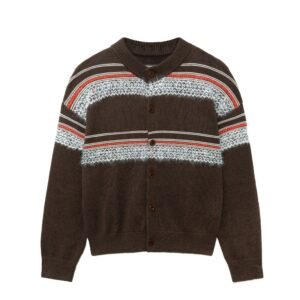wool cardigan embroidery graphic striped