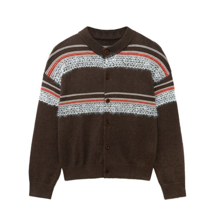 Wool Mens Vintage Breasted Cardigan – Embroidery Striped Customized Sweaters