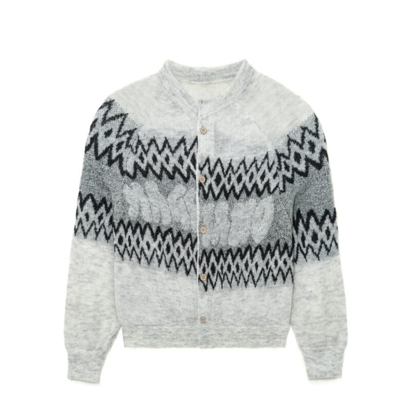 mohair cardigan breasted crochet waffle striped graphic