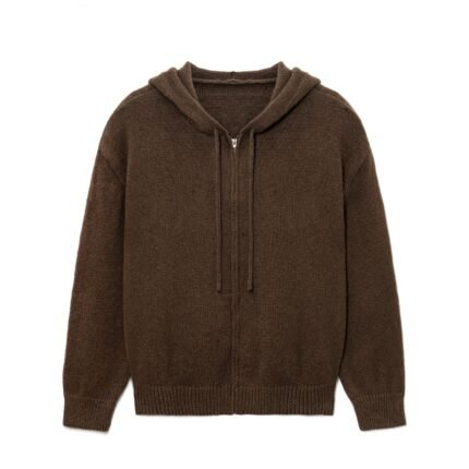 Mohair Mens Full Zip Hoodie – Crochet Intarsia Graphic Sweaters Dealer