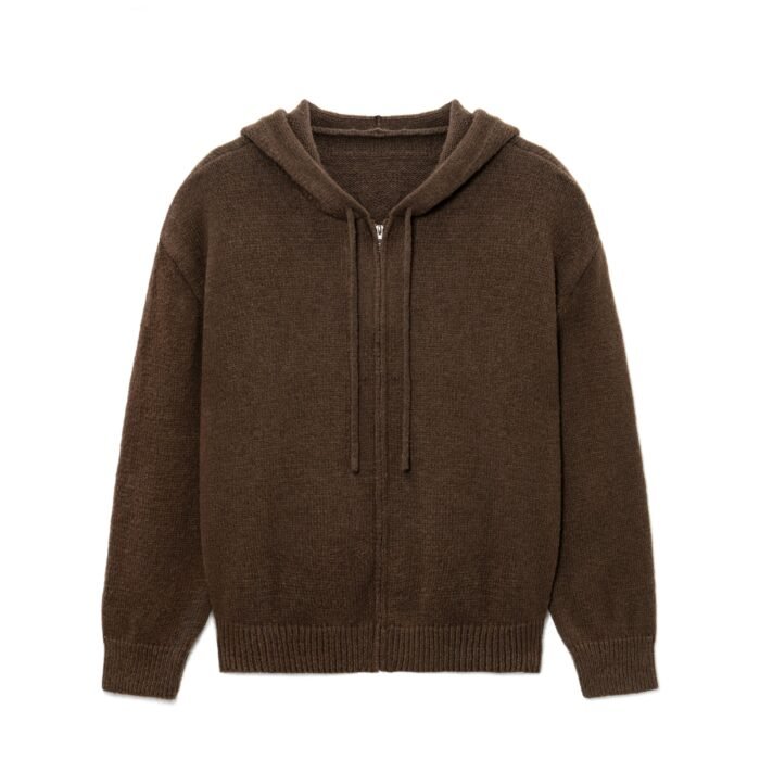 Mohair Mens Full Zip Hoodie – Crochet Intarsia Graphic Sweaters Dealer