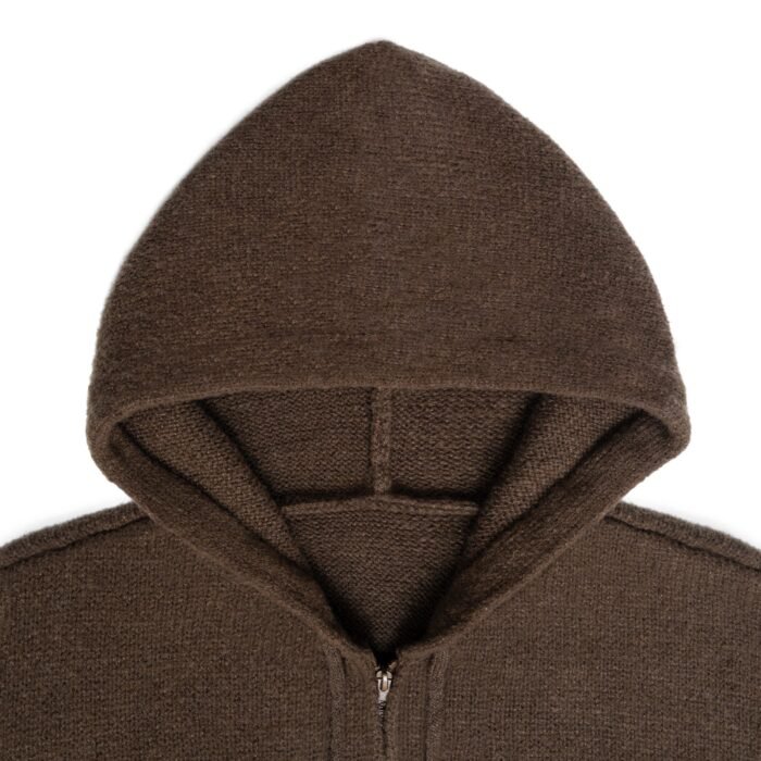 Mohair Mens Full Zip Hoodie – Crochet Intarsia Graphic Sweaters Dealer
