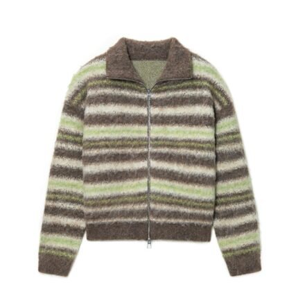 Mohair Mens Cardigan Sweaters Full Zip Jacquard Striped Graphic