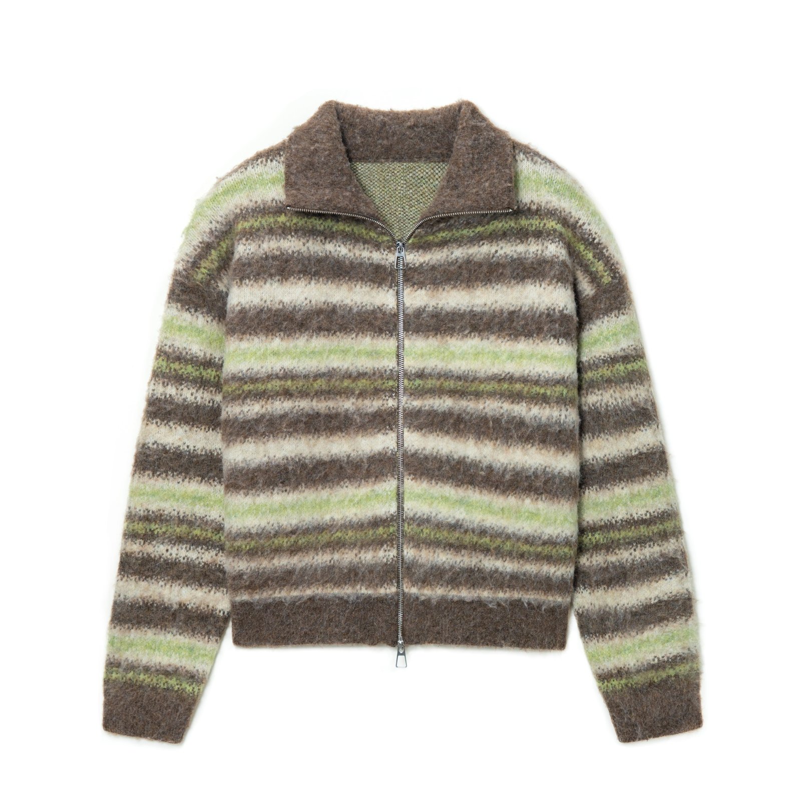 Mohair Mens Cardigan Sweaters Full Zip Jacquard Striped Graphic