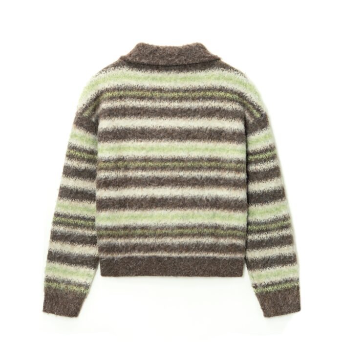 Mohair Mens Cardigan Sweaters Full Zip Jacquard Striped Graphic