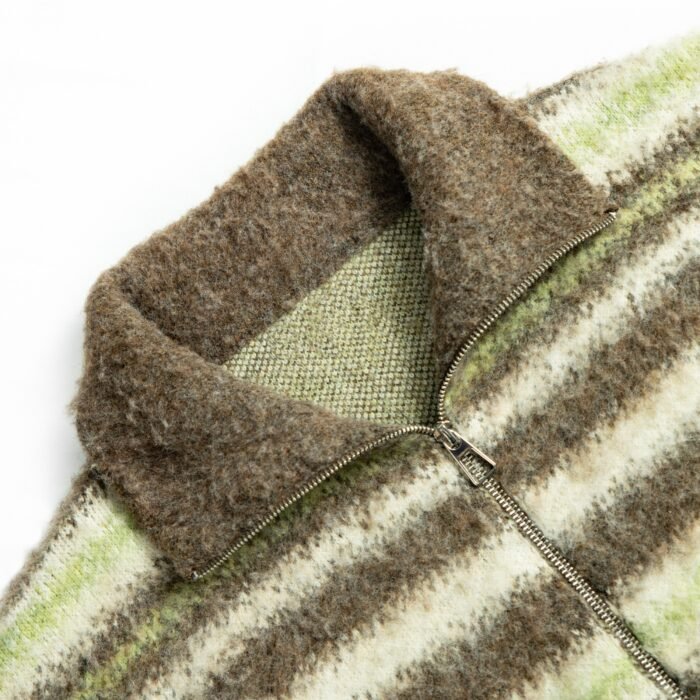 Mohair Mens Cardigan Sweaters Full Zip Jacquard Striped Graphic