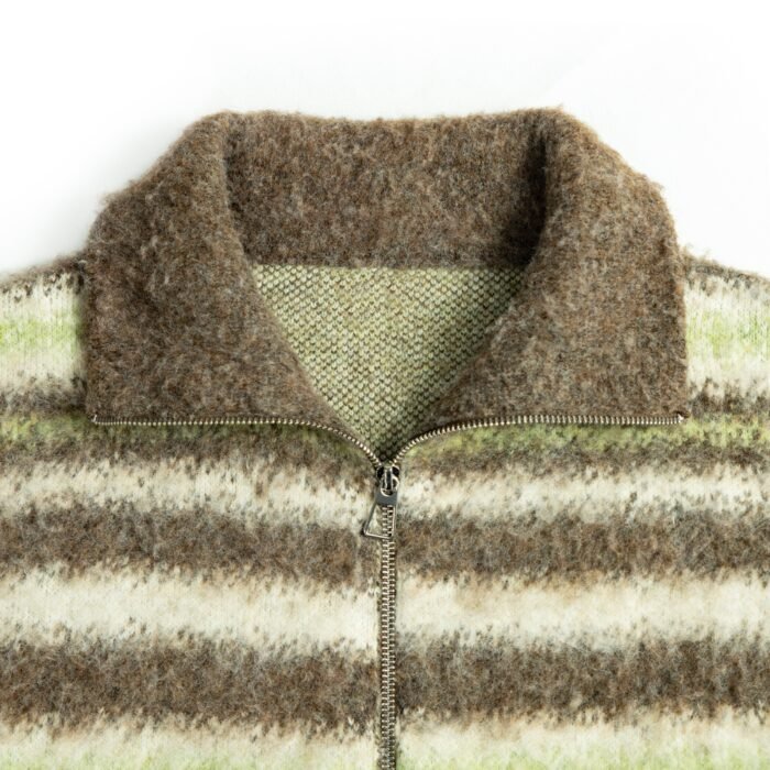 Mohair Mens Cardigan Sweaters Full Zip Jacquard Striped Graphic