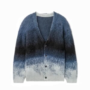 Mohair Mens Deep V Neck Cardigan Tie Dye Striped Graphic Sweaters