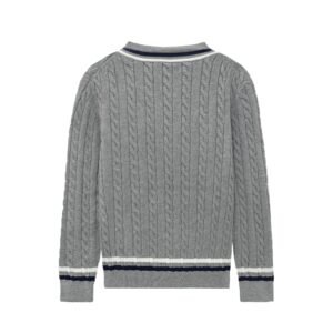 cotton pullover v ncek tennis cable graphic weave