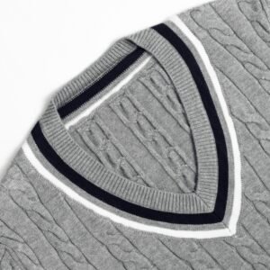 cotton pullover v ncek tennis cable graphic weave