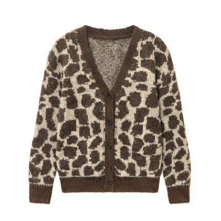 Mohair Mens Deep V Neck Leopard Graphic Cardigan Sweaters Bulk
