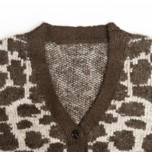 mohair cardigan deep v neck Leopard graphic