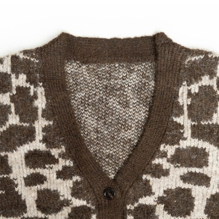 Mohair Mens Deep V Neck Leopard Graphic Cardigan Sweaters Bulk