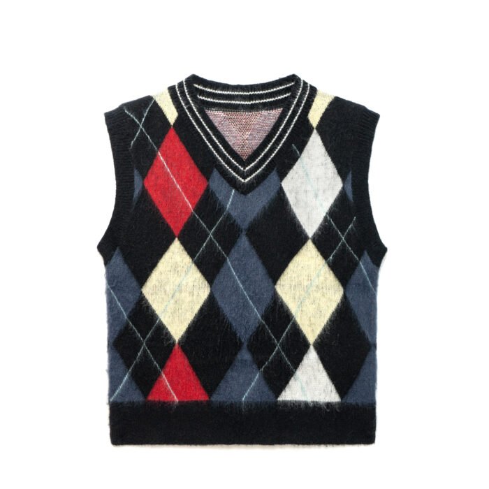 mens Sweaters OEM / ODM mohair v neck men sweaters men's vest Breathable sweaters waffle print graphic