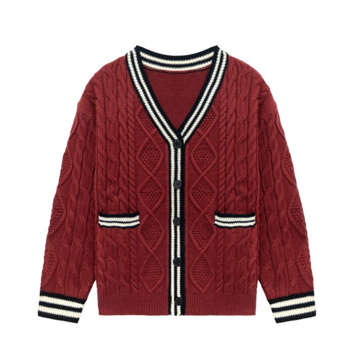 cable weave striped cardigan college varsity preppy Fraternities cardigan sweater mens Sweaters factory Ainear-clothing