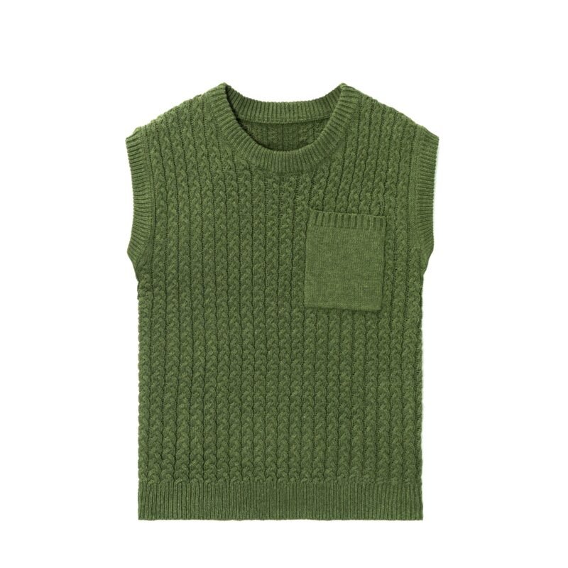 cotton Vest cable striped pocket