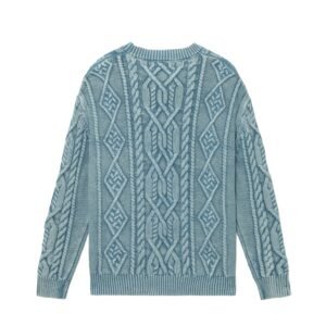 cotton pullover acid wash jacquard cable