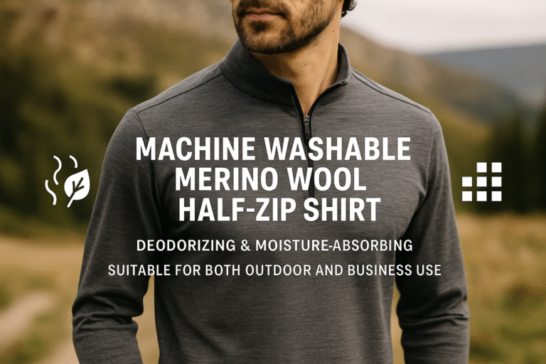 Machine Washable Merino Wool Half Zip Shirt Deodorizing And Moisture Absorbing, Suitable For Both Outdoor And Business Use