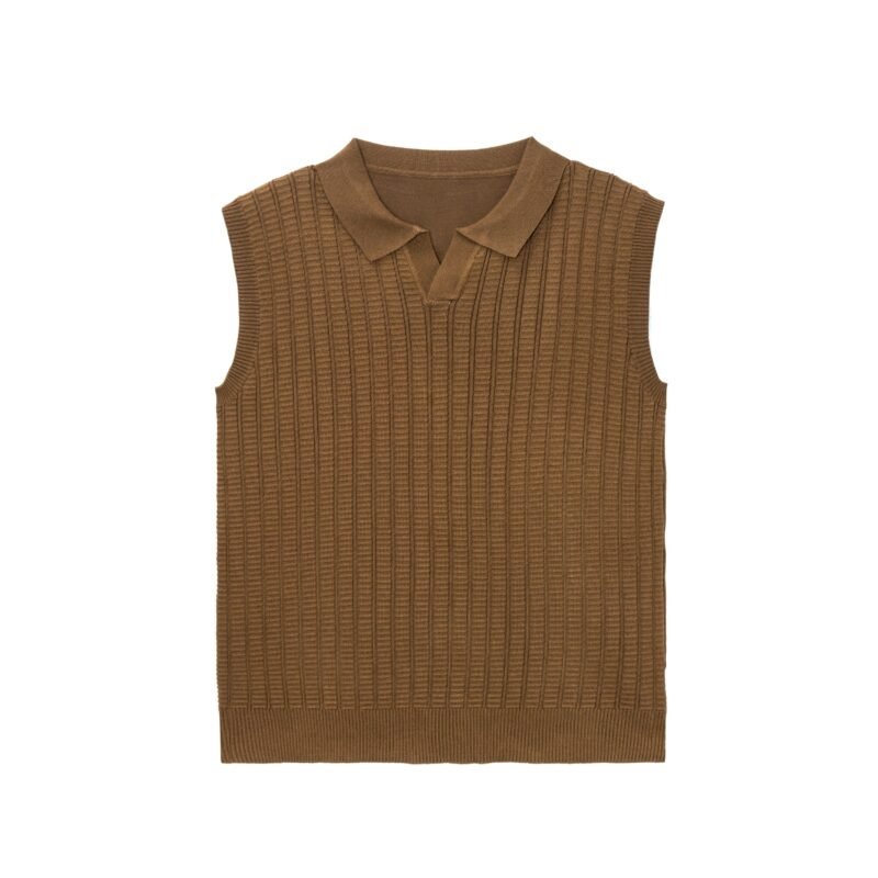 Viscose Vest Brown Rib Knit