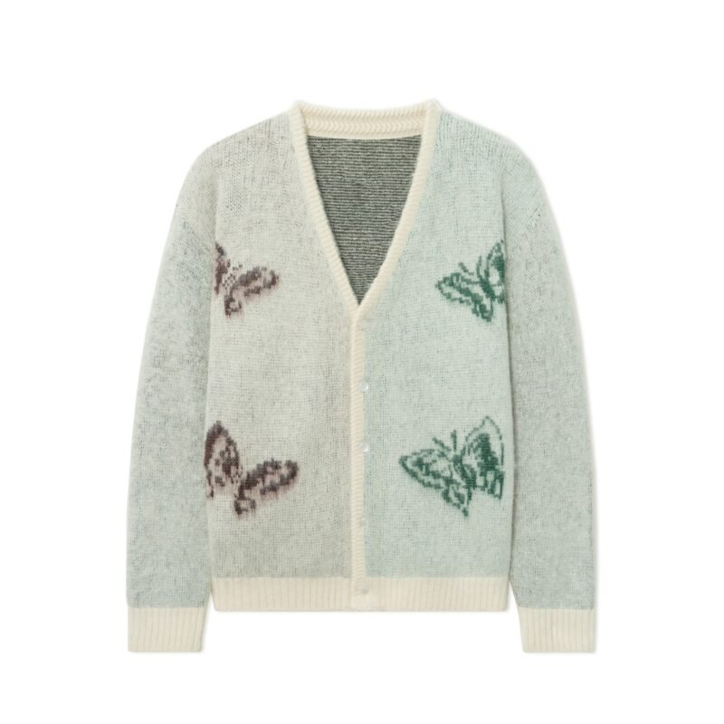 Mohair Cardigan Wholesale Butterfly Jacquard