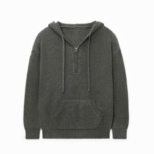 Cotton Hoodie with Half-Zip Chunky Textured Knit