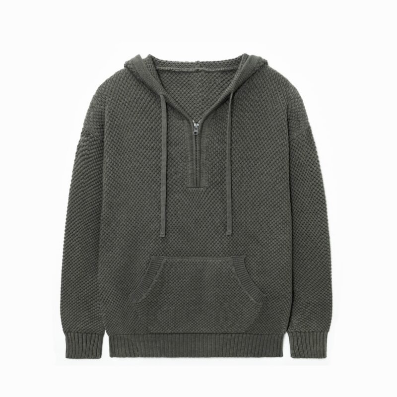 Cotton Hoodie with Half-Zip Chunky Textured Knit