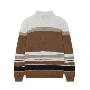 Merino Wool Pullover Mock Neck Block Stripe Knit