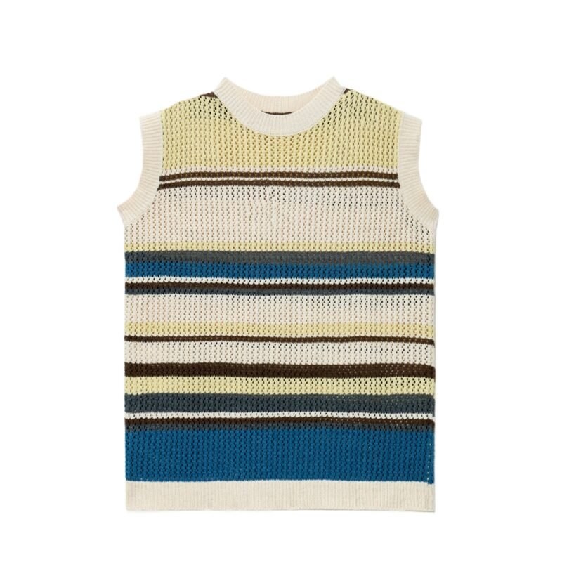 Cotton Vest Multicolor Stripe Knit