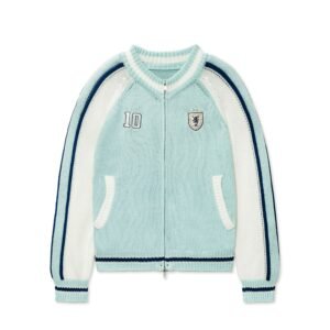 Varsity-Inspired Cotton Knit Bomber Jacket with Full Zip