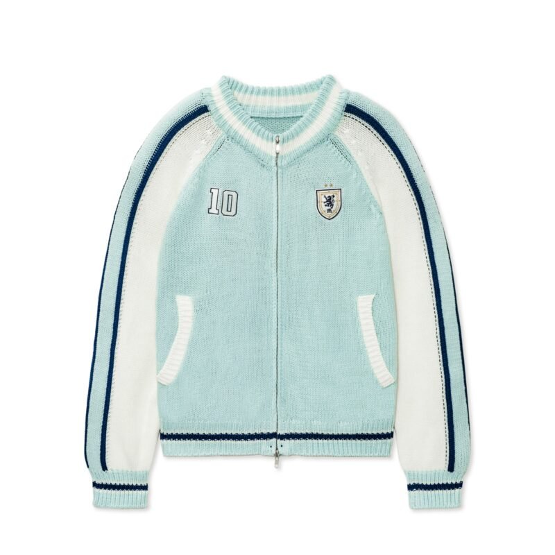 Varsity-Inspired Cotton Knit Bomber Jacket with Full Zip