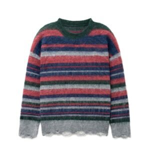 Distressed Mohair Striped Pullover