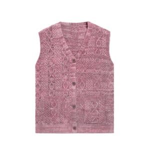 Cotton Jacquard Button-Up Knit Vest
