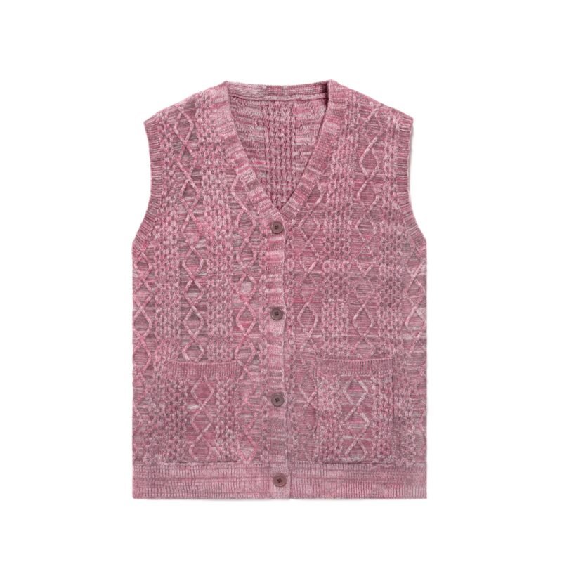 Cotton Jacquard Button-Up Knit Vest