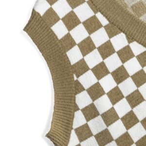 Retro Checkered Knit Vest